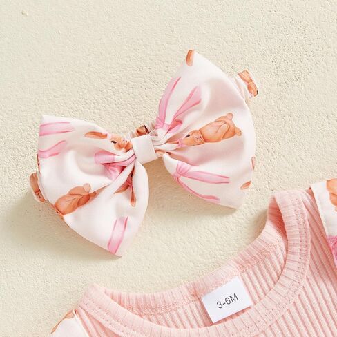 Baby Girls Easter Overall Romper Bunny Embroidered Flutter Sleeve Layered Ruffled Jumpsuit Headband Outfits in Kuwait