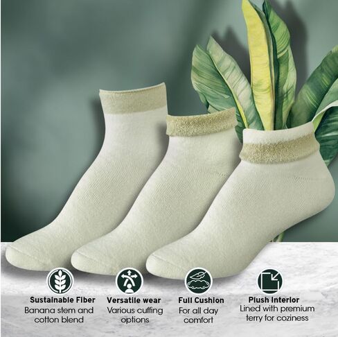 Sustainable Cotton Banana Stem Casual Ankle Socks, Soft, Cozy, Full Cushion, Men, Women, Kids, 4 Pack in Saudi Arabia