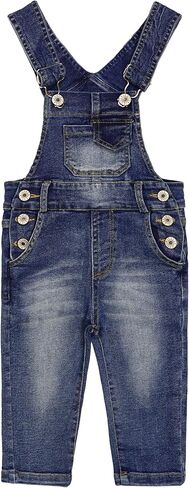 KIDSCOOL SPACE Baby Little Girls Denim Overalls, Washed Ripped Loose Fit Jeans Workwear in Kuwait