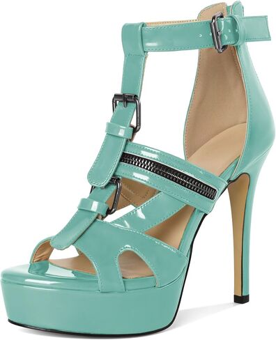 Soireelady Women's Platform High Heels Gothic Sandals Open Toe T-strap Stiletto Heels Peep Toe Punk Heeled Sandals 5 Inch in Saudi Arabia