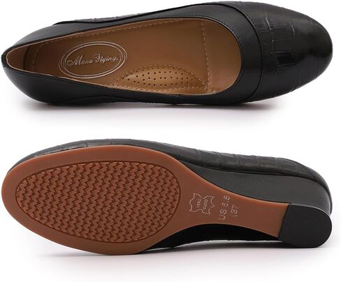Mona flying Women's Leather Closed Toe 2 Inch Mid Wedges Heels with Arch Support Round Toe Comfortable Dress Pumps for Women Ladies in Kuwait