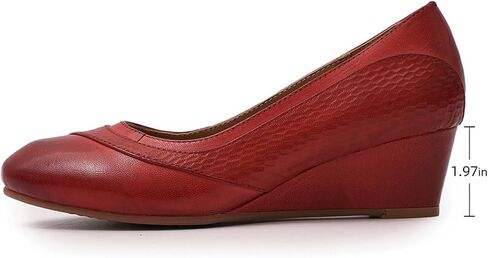 Mona flying Women's Leather Closed Toe 2 Inch Mid Wedges Heels with Arch Support Round Toe Comfortable Dress Pumps for Women Ladies in Kuwait