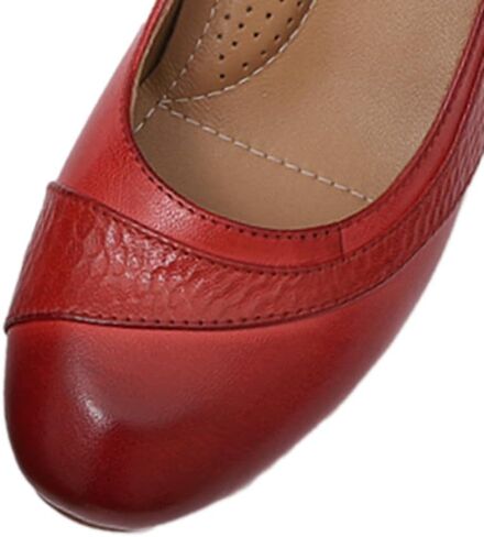 Mona flying Women's Leather Closed Toe 2 Inch Mid Wedges Heels with Arch Support Round Toe Comfortable Dress Pumps for Women Ladies in Kuwait