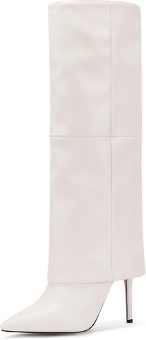 Women's Fold over Knee-High Boots 4" Stiletto Heel Pointed Toe Pull-On for Regular Calf in Saudi Arabia