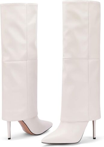Women's Fold over Knee-High Boots 4" Stiletto Heel Pointed Toe Pull-On for Regular Calf in Saudi Arabia