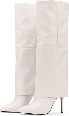 Women's Fold over Knee-High Boots 4" Stiletto Heel Pointed Toe Pull-On for Regular Calf in Saudi Arabia