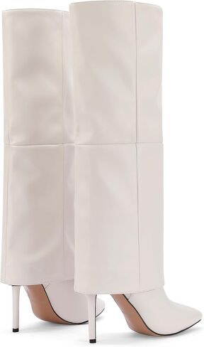 Women's Fold over Knee-High Boots 4" Stiletto Heel Pointed Toe Pull-On for Regular Calf in Saudi Arabia