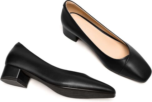 Femstep Womens Matte Leather Fashion Wedding Square Toe Slip على مكتنزة منخفضة من مضخات الكعب أحذية 1.5 بوصة in Saudi Arabia