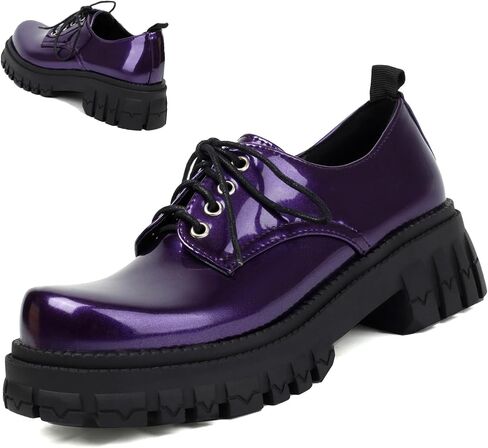 Women's Patent Leather Platform Chunky Loafers Perforated Lace-up Round Toe Wingtip Oxford Shoes Non-Slip Lug Sole Brogue Dress Shoe in Kuwait