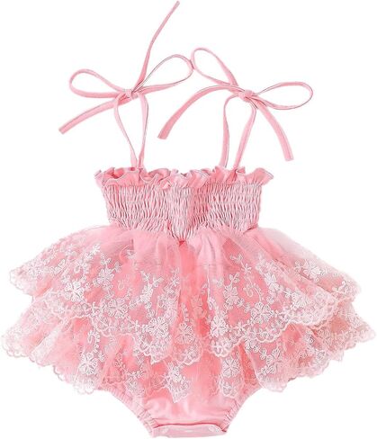 Newborn Baby Girls Romper Dress Sleeveless Pleated Halter Spaghetti Straps Tulle Bodysuit 1Pcs Summer Clothes in Kuwait