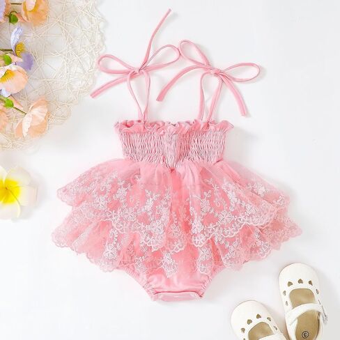 Newborn Baby Girls Romper Dress Sleeveless Pleated Halter Spaghetti Straps Tulle Bodysuit 1Pcs Summer Clothes in Kuwait