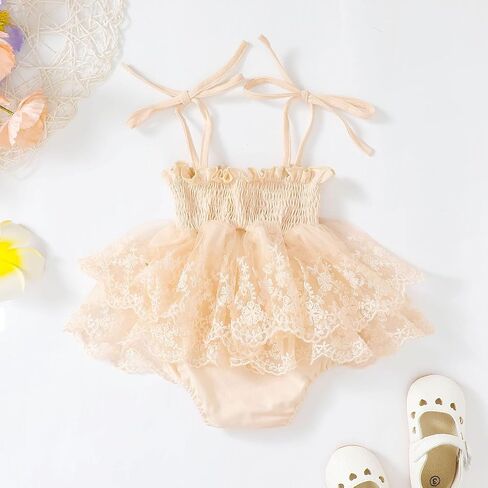 Newborn Baby Girls Romper Dress Sleeveless Pleated Halter Spaghetti Straps Tulle Bodysuit 1Pcs Summer Clothes in Kuwait