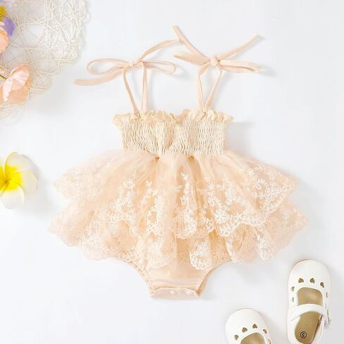 Newborn Baby Girls Romper Dress Sleeveless Pleated Halter Spaghetti Straps Tulle Bodysuit 1Pcs Summer Clothes in Kuwait