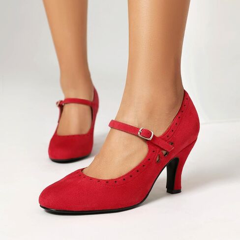 Women's Mary Jane Teardrop Cute Close Round Toe Vintage 1950s Gatsby Heels Retro 1920s Victorian Pumps 1930s Shoes in Saudi Arabia