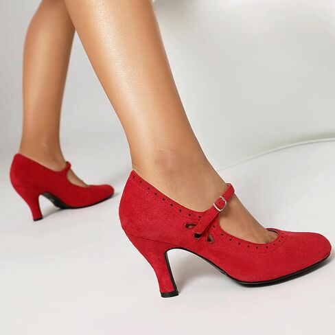 Women's Mary Jane Teardrop Cute Close Round Toe Vintage 1950s Gatsby Heels Retro 1920s Victorian Pumps 1930s Shoes in Saudi Arabia