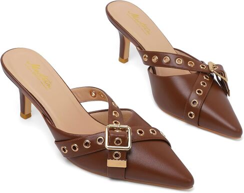 Mostrin Kitten Mules Heels for Women Pointed Closed Toe Heels Vintage Slip on Stiletto Dressy Pumps Shoes in Saudi Arabia