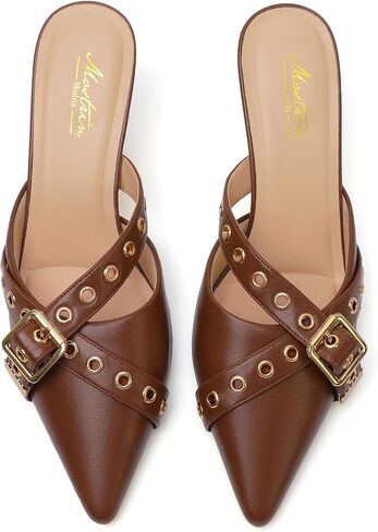 Mostrin Kitten Mules Heels for Women Pointed Closed Toe Heels Vintage Slip on Stiletto Dressy Pumps Shoes in Saudi Arabia