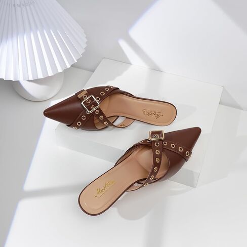 Mostrin Kitten Mules Heels for Women Pointed Closed Toe Heels Vintage Slip on Stiletto Dressy Pumps Shoes in Saudi Arabia