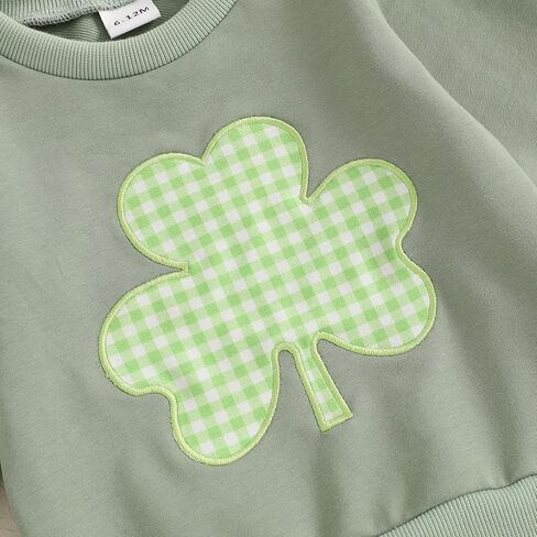 Muasaaluxi Toddler Baby Boy St. Patricks Day Woath Long Sleeve Shamrock Sweatshirt Green Plaid Blaid Long Pants Set in Saudi Arabia