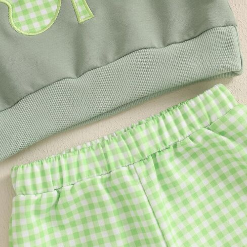 Muasaaluxi Toddler Baby Boy St. Patricks Day Woath Long Sleeve Shamrock Sweatshirt Green Plaid Blaid Long Pants Set in Saudi Arabia