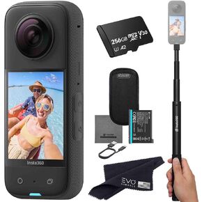 Insta360 X3 Basic Bundle- Waterproof 360 Action Camera with 1/2" 48MP Sensors, 5.7K 360 HDR Video, 72MP 360 Photo, 60fps Me Mode, 2.29" Touchscreen, AI Editing |Bundle Includes Selfie Stick&256GB