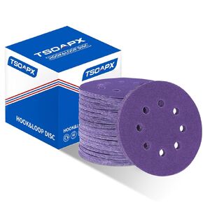 100 Pcs 5" Premium Purple Ceramic 8 Holes Paper Backed Hook and Loop Discs Sets (Each 20pcs Grit 60/80/120/180/220) for DA Sanders, Finishing Coarse Cut Abrasive - Sand Automotive Car Paint