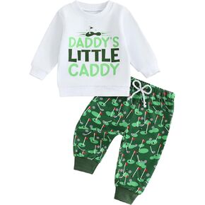 Toddler Baby Boy Golf Outfit Funny Letter Embroidery Golf Cart Sweatshirt & Pants Newborn Clothes Two Piece Outfit