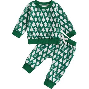 YINGISFITM Christmas Baby Girl Boy Outfit Christmas Tree Crewneck Sweatshirt Long Sleeve Shirt Pants Fall Winter Xmas Clothes