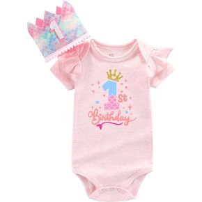 First birthday outfit girls Mermaid pattern Happy baby bodysuit girl one birthday outfit