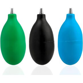 Yakamoz 3Pcs Metal Tip Camera Air Blower Blaster - Manual PVC Bulb Air Pump Dust Cleaner for Coffee Grinder, Camera Lens,CCD Sensor, Keyboard, Watch Dust Cleaning Tool (Black, Blue, Green)