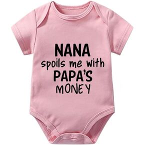 Nana Spoils Me With Papa's Money Baby Short Sleeve Bodysuit Short Sleeve Take Home Outfit for Baby Boy White 6 Mon