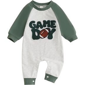 Baby Boy Football Outfit One Piece Football Game Day Ribbed Romper Jumpsuit Fall Newborn Coming Home Clothes