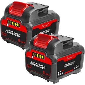 2 Pack DCB120 12V 6.0Ah Lithium Ion Battery Replacement for 12V Battery DCB127 DCB124 DCB126 DCB123 Compatible with 12V Cordless Power Tools