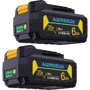 2 Pack 100% Ture 6AH Capacity High Rate Power Battery, Replacement for Dewalt 20V Max Battery,V0 Highest Grade Fireproof Case, Longer Runtime, High Power Cell for Dewalt 20v Battery