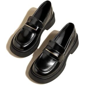 Women's Platform Penny Loafers Slip on Chunky Heel Loafer Classic Leather Round Toe Dress Shoes Comfortable Business Work Casual Shoes