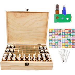 Essential oil holder, Wooden Essential oil kit, Essential oil storage organizer Travel Display, Holds 68 Bottles with Oil opener, Stickers, Perfume test paper