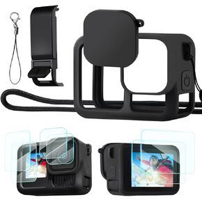 K&F Concept Silicone Sleeve Protective Cover Compatible with GoPro Hero 13 Black, Battery Side Lid + Screen & Lens Protectors & Lens Caps & Lanyard Action Camera Accessories Kit