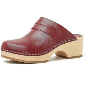 Women's Handmade Wooden Clog Mule 2.3" Open Back Leather Clogs Classic Clogs Mule for Long-Lasting Wear