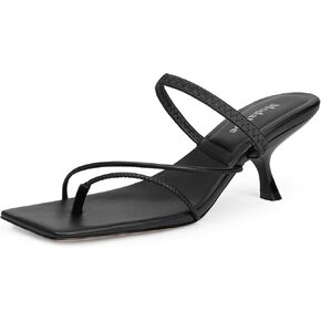 Modatope Kitten Heels for Womens Square Open Toe Slip on Heels Strappy Flip Flop Sandals Comfort Dress Party Shoes
