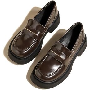 Women's Platform Penny Loafers Slip on Chunky Heel Loafer Classic Leather Round Toe Dress Shoes Comfortable Business Work Casual Shoes
