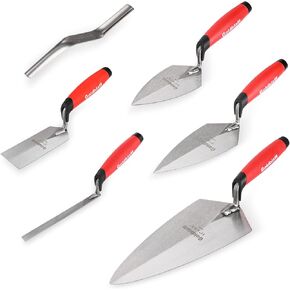 Goldblatt 6PCS Masonry Hand Tool Set - 11" x 5-1/2" Philadelphia Brick Trowel, 2PC Pointing Trowel, 5" x 2" Margin Trowel, 1/2" Tuck Pointing Trowel, 5/8" x 1/2" Convex Brick Jointer