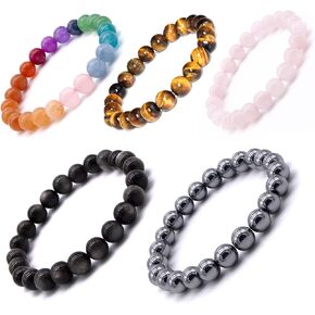 DAZCOLO Silver Hematite、7 Chakra、Silvery Obsidian、Rose Quartz and Golden Tiger Eye