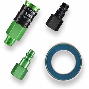 Yolass Air Coupler & Plug Kit, 5 In 1 Universal Quick Industrial Connect Coupler, 1/M Industrial Type Air Plug Kit and 1/V Industrial Type Air Plug Kit, 1/4 Inch Air Fittings (4-Piece)