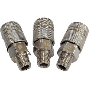 COSMOSTAR Industries Steel 1/4" MNPT Air Coupler 3 Pieces - 1/4 Inch Flow Size and 1/4" NPT Male Thread, Industrial Type Quick Connect Couplers (1/4" CMNPT0, 3 PCS)