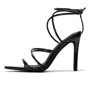 Open Toe Strappy Heels for Women- Elegant Pointy Nude Heels for Women with Ankle Strap, Genuine Leather Insole & 3.75-inch Stiletto Heel- High Heel Womens Strappy Sandals(Ada.a)