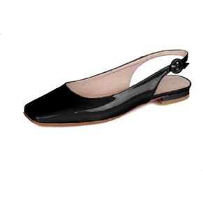 Slingback Flats for Women Square Toe Flat Low Heel Block Sandals Slip on Causal Walking Slide Shoes
