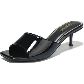 Women's Kitten Heels Sandals Low Heels Slip On Slides 2 Inch Heeled Square Open Toe Sandals for Women