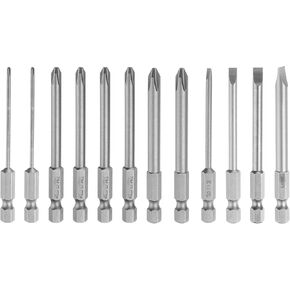 HARFINGTON 12pcs Slotted Phillips Screwdriver Bit Set SL3/4/5/6 PH1(2.0) PH2(5.0/6.0) S2 Steel 1/4" Hex Shank 3" Length Magnetic Flat Cross Head Power Drill Bits