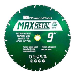 9" Vacuum Brazed Diamond Saw Blades for Metal, 7/8"-5/8" Arbor