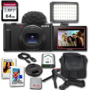 Sony ZV-1F Vlogging Camera |20.1MP | Easy Smartphone Connection : 64GB Memory, Case,LED Light, Video Bundle (15pc), compact, Black